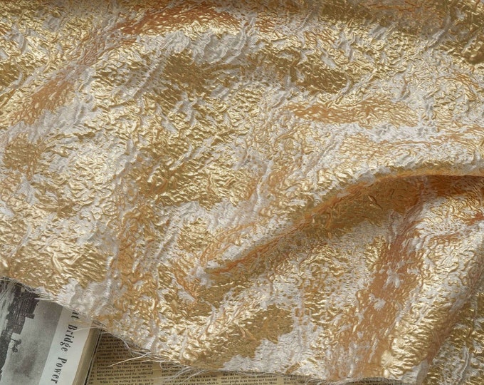 Metallic gold thread woven jacquard, 3D Gold shimmering embossed fabric, Upholstery, Decor, Costume, Handbag, Sewing/Fabric by 1 meter, 59"W