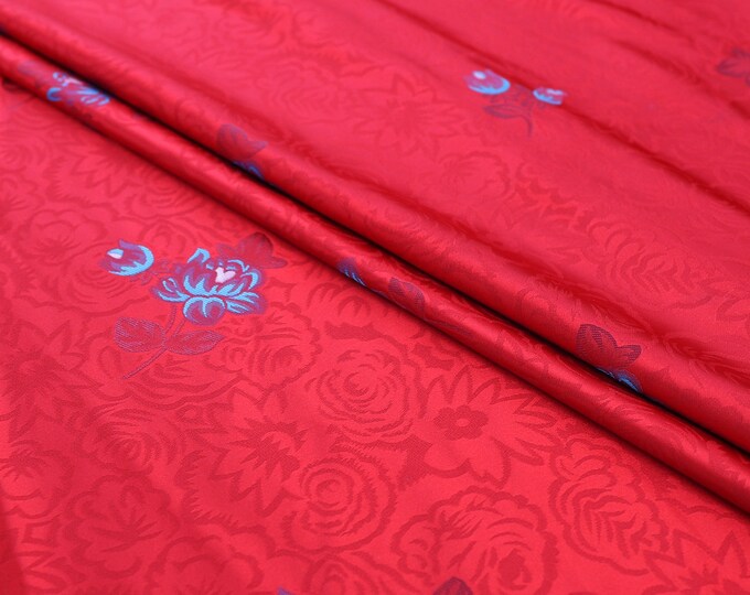 Nylon rose flower fabric, Chinese Silk Brocade Fabric by the Meter, Upholstery, Quilting, Decor, Dress, Cheongsam, Sewing, DIY/ fabric