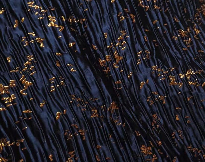 Sky Blue & Gold Jacquard Fabric: Shimmering Embossed Design, 55" Wide