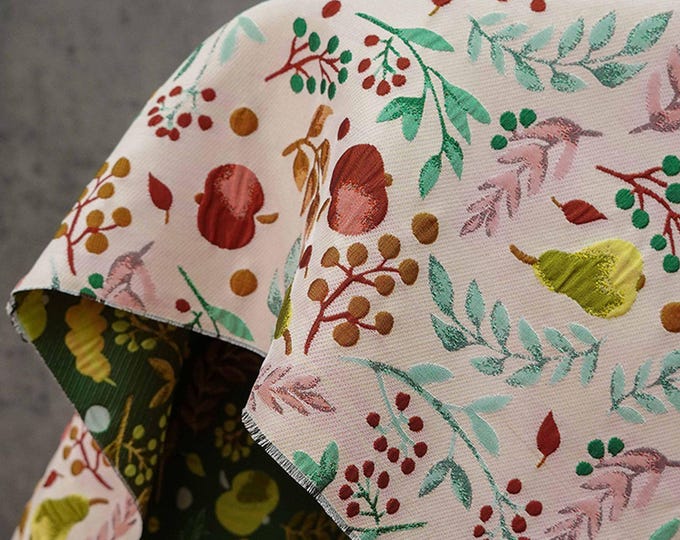 Nature-Inspired Embossed Leaf Jacquard Fabric – Refreshing Fruit Leaf Design for Handbags & Accessories, 57"Wide