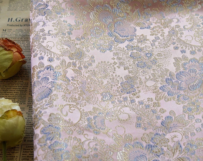 59”W Light pink Flower Damask brocade fabric by the Meter, Dress, Curtains, Drapery, Upholstery, Sewing, Cheongsam, shoes, suits/fabric
