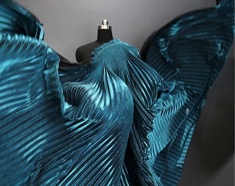 57"W Pleated striped crinkled fabric, Laser slide mesh drape fabric, dress, pants, Decor, Costume, Sewing/Fabric by the meter,  8 colors