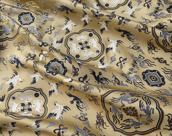 55"W Song Brocade blessings and treasures Silk Brocade, Emperor Tibetan robe, cheongsam, sewing, Upholstery, Quilting and drapery fabric
