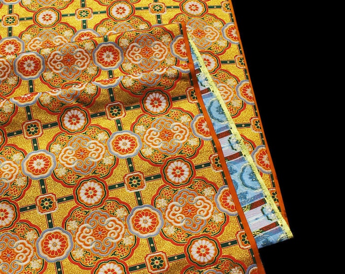 Tibetan Buddhist Lotus Fabric Tibetan brocade satin Shu brocade, Embroidery Lotus pattern, 58"W Upholstery, Quilting and Sewing fabric