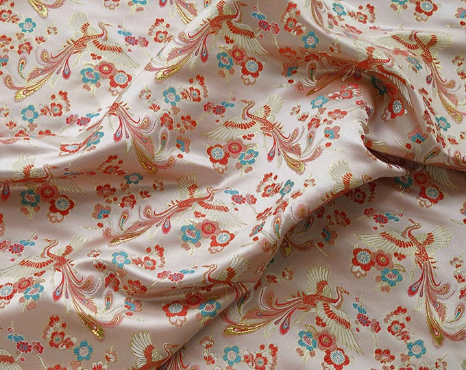 60"W Birds Fabric, Chinese phoenix Jacquard Satin Fabric, Brocade Fabrics By The Meter, Home Decor Fabric, 2 Colors Upholstery sewing fabric