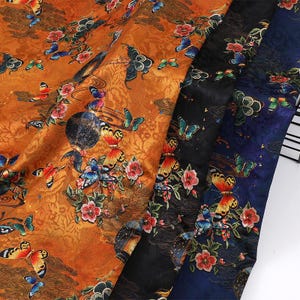 Tessuto di raso di seta antica farfalla da 59" di larghezza, stampa digitale, 3 colori, tappezzeria, arredamento, costume, tenda, borsa, cucito, tendaggi, fai da te/tessuto