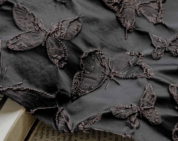 Black 3D Butterfly Jacquard Fabric: Upholstery, Drapery, Wall Decor - 55" Wide
