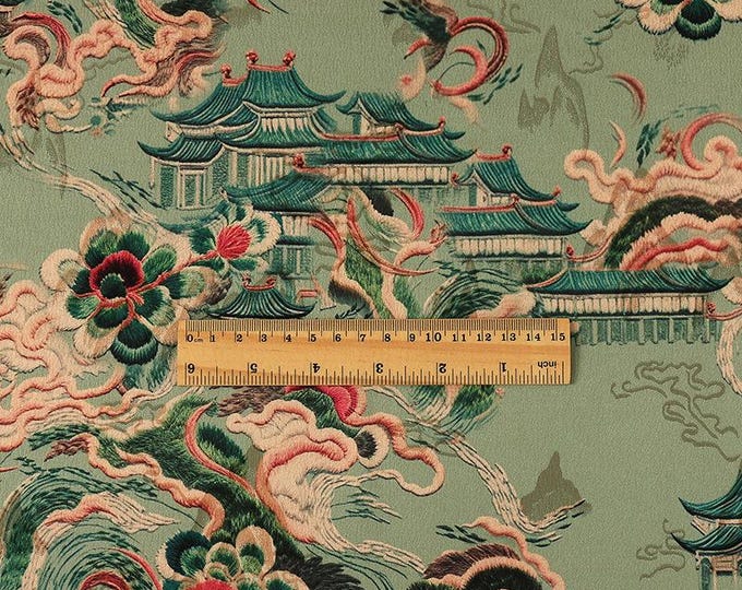 59"W Satin shantung yarn jacquard fabric, Digital print, 3 colors, Upholstery, Decor, Costume, Curtain, bag, Sewing, drapery, DIY/Fabric