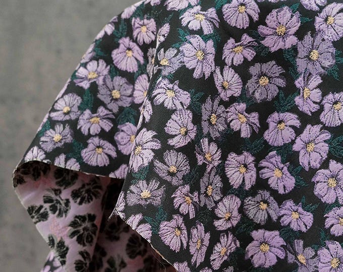 Cottagecore Purple Floral Jacquard Fabric: Retro Upholstery & Sewing, 65" Wide