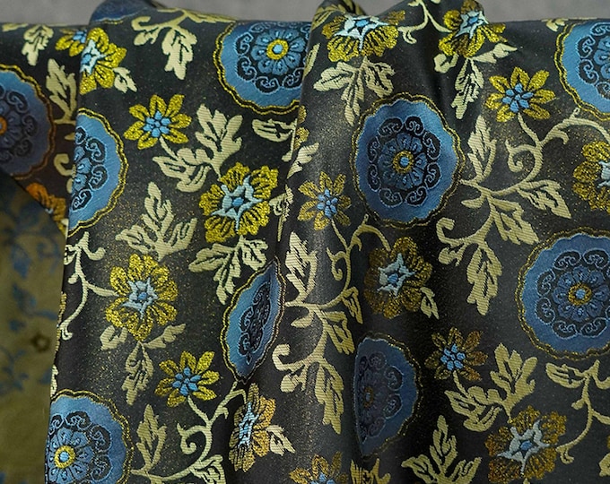 Botanical Song Jin Brocade Textile - Woven Creeping Vine and Small Flowers Design, 59"Wide