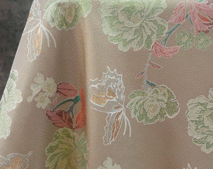 Gold Thread Floral & Butterfly Woven Fabric – Colorwoven Jacquard Textile for Dress, Quilting, Upholstery, DIY Sewing, 65" Wide