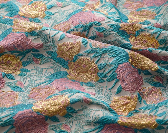 Gold thread jacquard fabric, 3D oil painting texture, designer fabric, 55"W, Upholstery, Decor, Costume/Fabric by the meter, 3 color on SALE