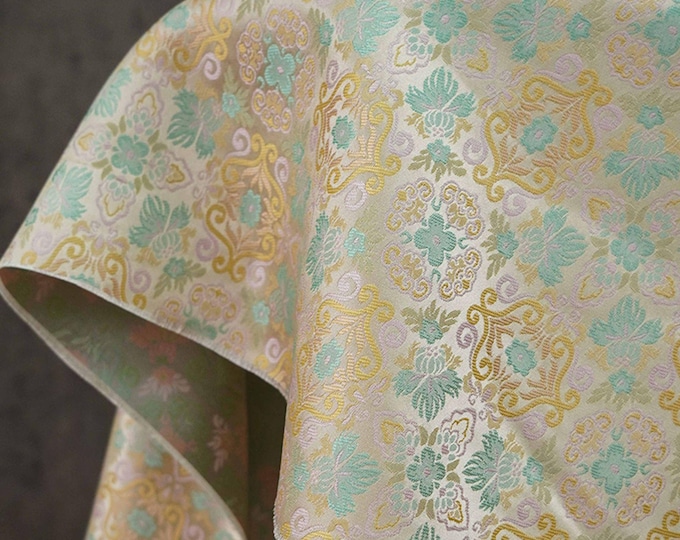 Pomegranate Flower Silk Brocade Fabric: Emperor Tibetan Style, Upholstery & Costume
