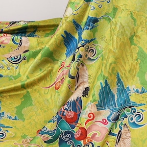 59"W Phoenix flower blooms Tea silk fabric, Digital print, 2 colors, Upholstery, Decor, Costume, Curtain, bag, Sewing, drapery, DIY/Fabric