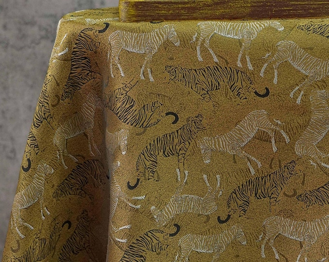 Tiger & Zebra Brocade Fabric – Vintage Chinese Jacquard, 65" Wide