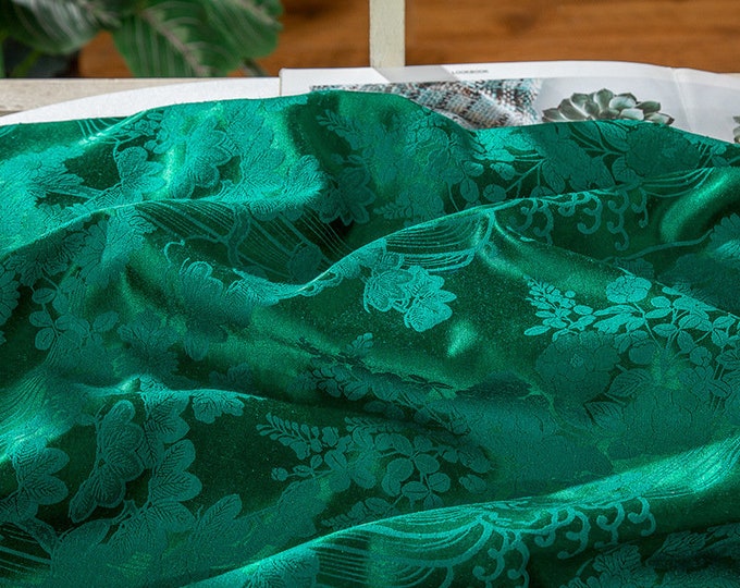 59"W 100% Pure natural silk fabric, Jacquard 50 momme Damask fabric, Upholstery, Decor, Costume, Handbag, Sewing/Fabric by the meter