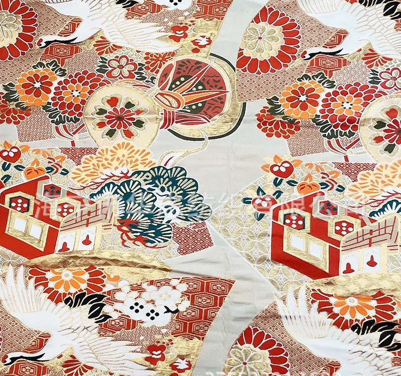 29.5w Birds Fabric Japanese Crane Jacquard Satin - Etsy