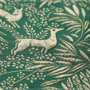 Green 3D Jacquard Fabric with Gold Thread – Designer Sewing Fabric for Prom Dress, Gown, Upholstery – 55" Wide by the Meter – SALE