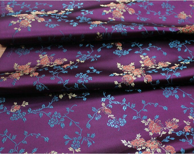 29.5"W Silk Brocade Damask Fabric even branch peony, Dress Fabric, Upholstery, Decor, Costume, Curtain, Handbag, Sewing/Fabric by the meter