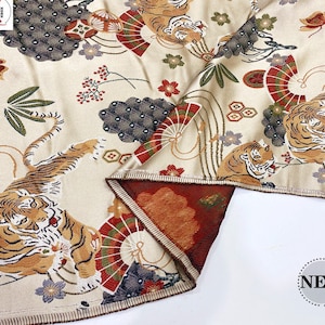Tiger Brocade Fabric: 3D Embroidery, Zodiac Fans, 59" Wide