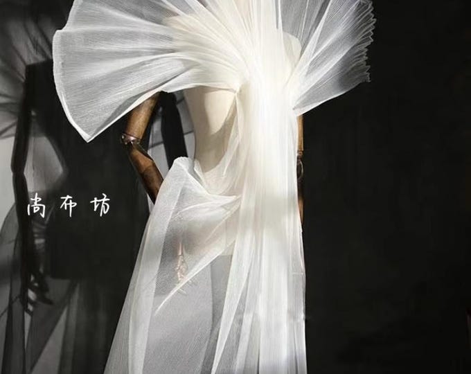 Shiny crinkled-textured pleated organza fabric, 55" Wide Designer Fabric, Wedding, Gowns, Crafts, Events, Stiff shape and Texture fabric