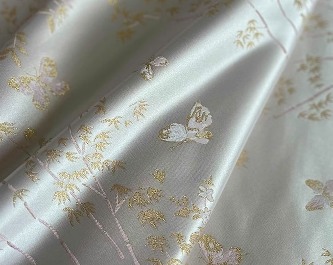 Silver Plum butterfly Mongolian Gown Tibetan robe decor fabric, jacquard silk brocade, Upholstery, Quilting, Sewing, DIY, drapery /fabric