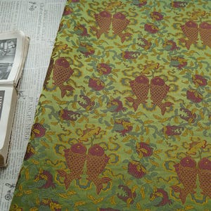 Eight Treasures Double Fish Jacquard Brocade Fabric: Qipao, Hanfu Sewing
