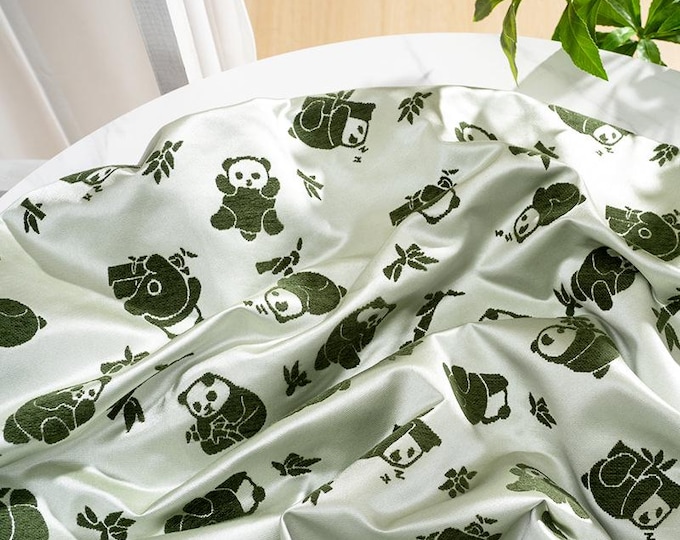 Classic Panda & Bamboo Jacquard Satin Fabric – Ideal for Qipao, Hanfu, and Custom Projects, 59" Wide, 4 colors