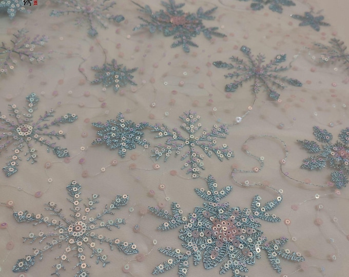 Embroidery fabric snow 3D sequin Lace Fabric - High-Quality for Bridal & Wedding Dress, Party, Gown, Prom, DIY Costume, doll making, 50"W