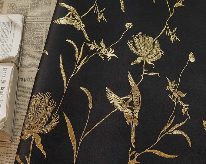 Vintage gold thread woven jacquard, 3D Gold shimmering embossed fabric, Upholstery, Decor, Costume, Handbag, Sewing/Fabric by 1 meter, 59"W
