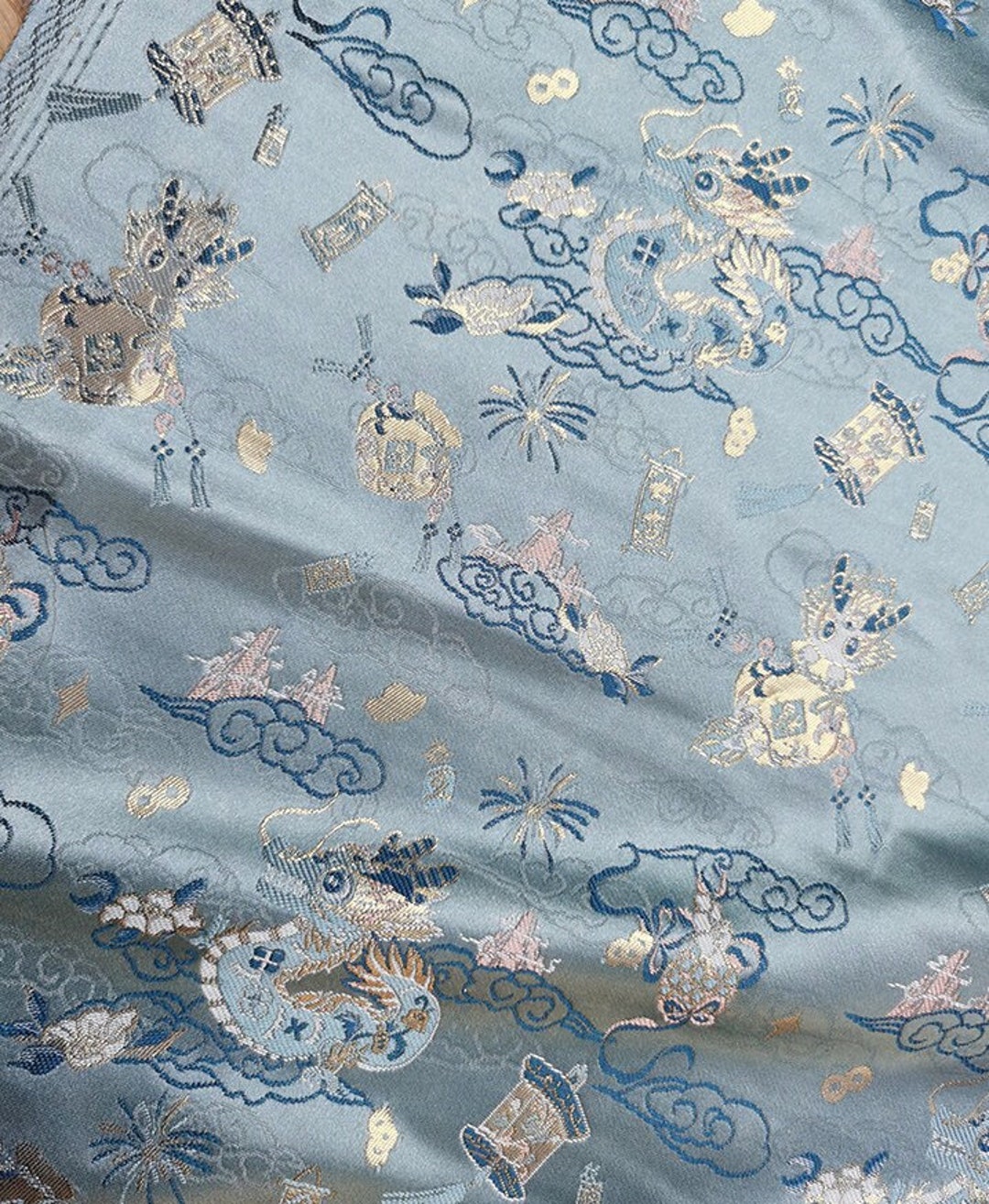 Vintage Jacquard Fabric Gold Thread Designer Fabric Etsy