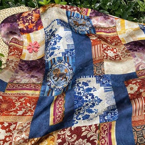 Gekämmter Kanton-Gaze-Stoff, Patchwork-Muster im Palaststil, inspiriert von Xiangyunsha, 140 cm breit
