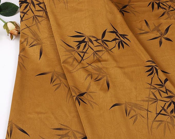 Oriental-Inspired Bamboo Leaf Brocade Fabric with Shimmering Silk-Like Texture, 59"Wide