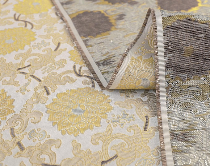 Beige Chinese style Mongolian Gown Emperor Tibetan robe decoration Brocade handmade fabric jacquard silk brocade antique fabric