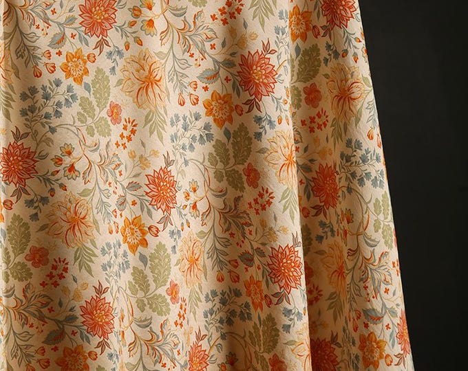 Tencel Ramie Printed Fabric, flower pattern, Sewing Fabric, Dress, Shawl, decor, Upholstery, Costume, bag, DIY, curtain/fabric, by meter