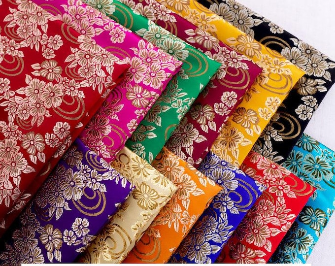 29.5" Width Silk Brocade Fabric Five petal flower Design, Wedding Fabric, 12 Colors Chinese Fabric By 1 Meter on SALE