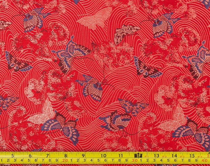 29.5"W and 59" China Red Silk Brocade Butterfly Floral Chinese Traditional Kids Tang Brocade Suit Jacquard fabric on Sale Clearance