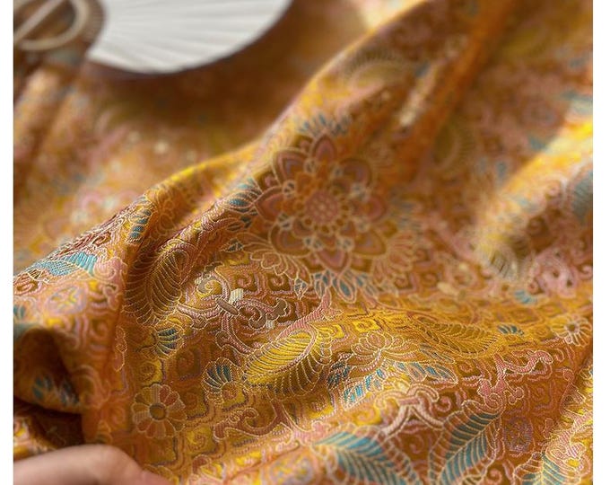 Chinese brocade fabric, gold Brocade with dunhuang pattern, Jacquard fabric, Cheongsam & Qipao, Cosplay DIY fabric,Kimono fabric