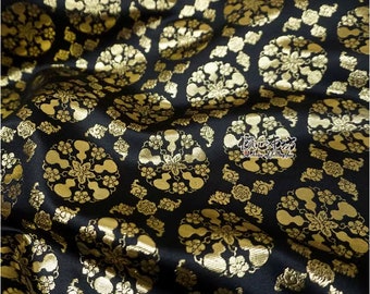 Nishijin Weaving Brocade Fabric: Auspicious Gourd Flower, Gold Thread (59"W)