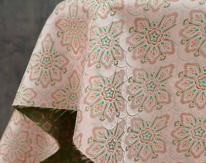 Fan Pattern Brocade Fabric, Traditional Chinese Jacquard Material for Cheongsam & Dressmaking, 65"Wide