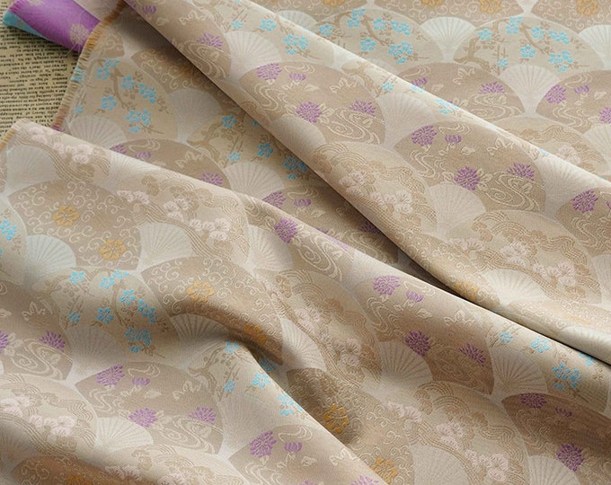 Gold thread Japanese fans Nishijin Fabric, 60“W, Upholstery, Decor, Costume, Curtain, bag, Sewing, Upholstery, DIY, drapery/ Fabric by meter