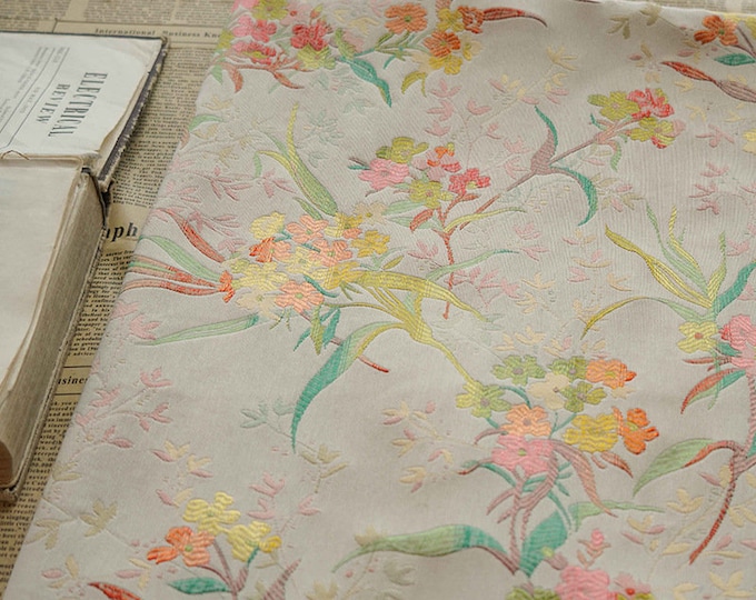 63"W soft florets fabric, Silk Brocade Fabric, Upholstery, Decor, Costume, Curtain, bag, Sewing, bouquet wrapping, DIY/Fabric by the meter