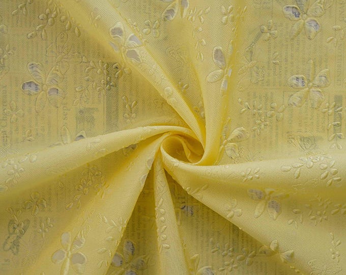 55"W light yellow Hollow relief style Jacquard fabric, skirt, dress, Evening Dress & Cheongsam, see-through Soft Creative, curtain Fabric