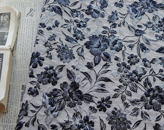 European Embossed Floral Gold Thread Jacquard Fabric – Textured Luxury Quilting, Upholstery, Sewing, Home Decor, 60" Wide