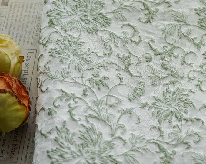 Floral Embossed Jacquard Fabric, 3D Textured Upholstery, 59" Wide