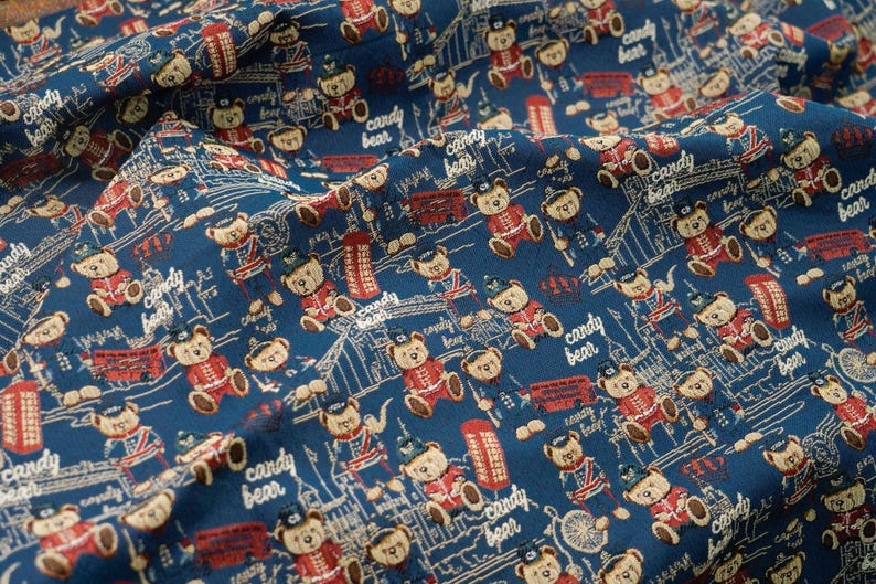 Jacquardtyg med tecknad björn, 60/40 polyester/bomull, 135 cm bred bild 6