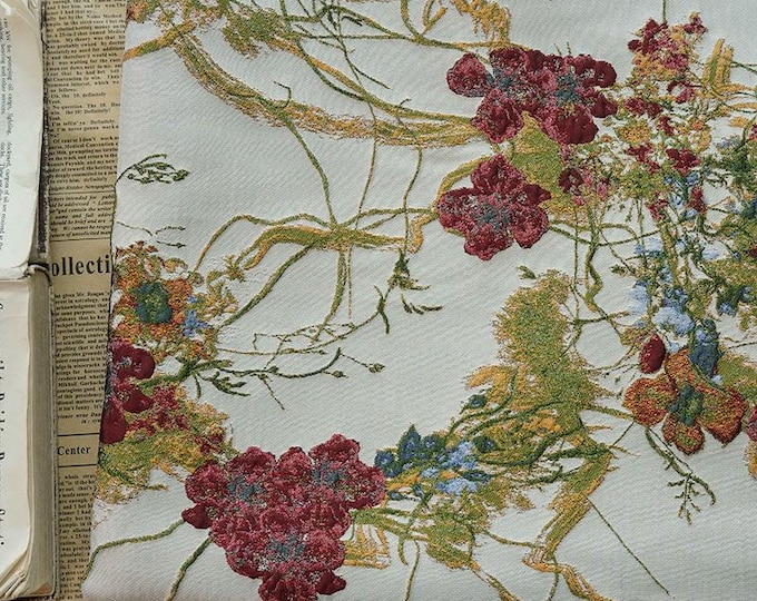 Vine flower jacquard fabric, 3D oil painting texture, designer fabric, Upholstery, Prom dress and Sewing fabric, 58" W By 1 Meter on SALE