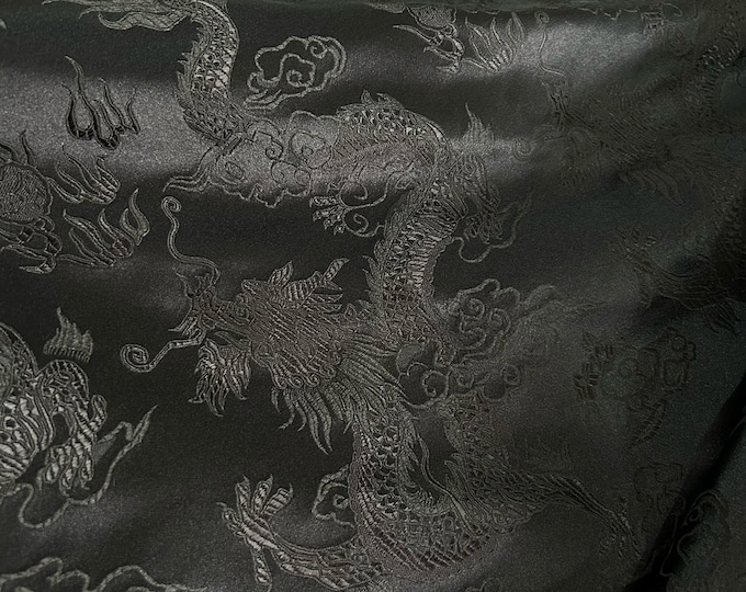 Pure Black Silk Brocade Fabric Big dragon, Wedding Fabric, 29.5"W brocade Fabric By 1 Meter on SALE, Upholstery, Quilting, Sewing, Costume