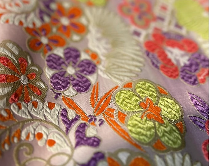 Japanese Nishijin Ori Fabric, Traditional Banana flower Japanese Wedding Jacquard silk brocade by 1 meter, 59“W, Upholstery, drapery fabric