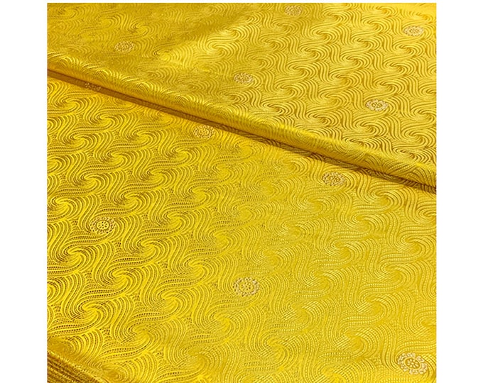 Shiny Silk Brocade Fabric Bright Gold Spiral jacquard, Wedding Fabric, 29.5" W Brocade By 1 Meter on SALE, Upholstery, Quilting, Sewing